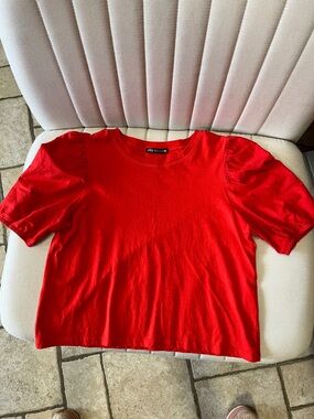 Zara Vibrant Red Puff-Sleeve Tee